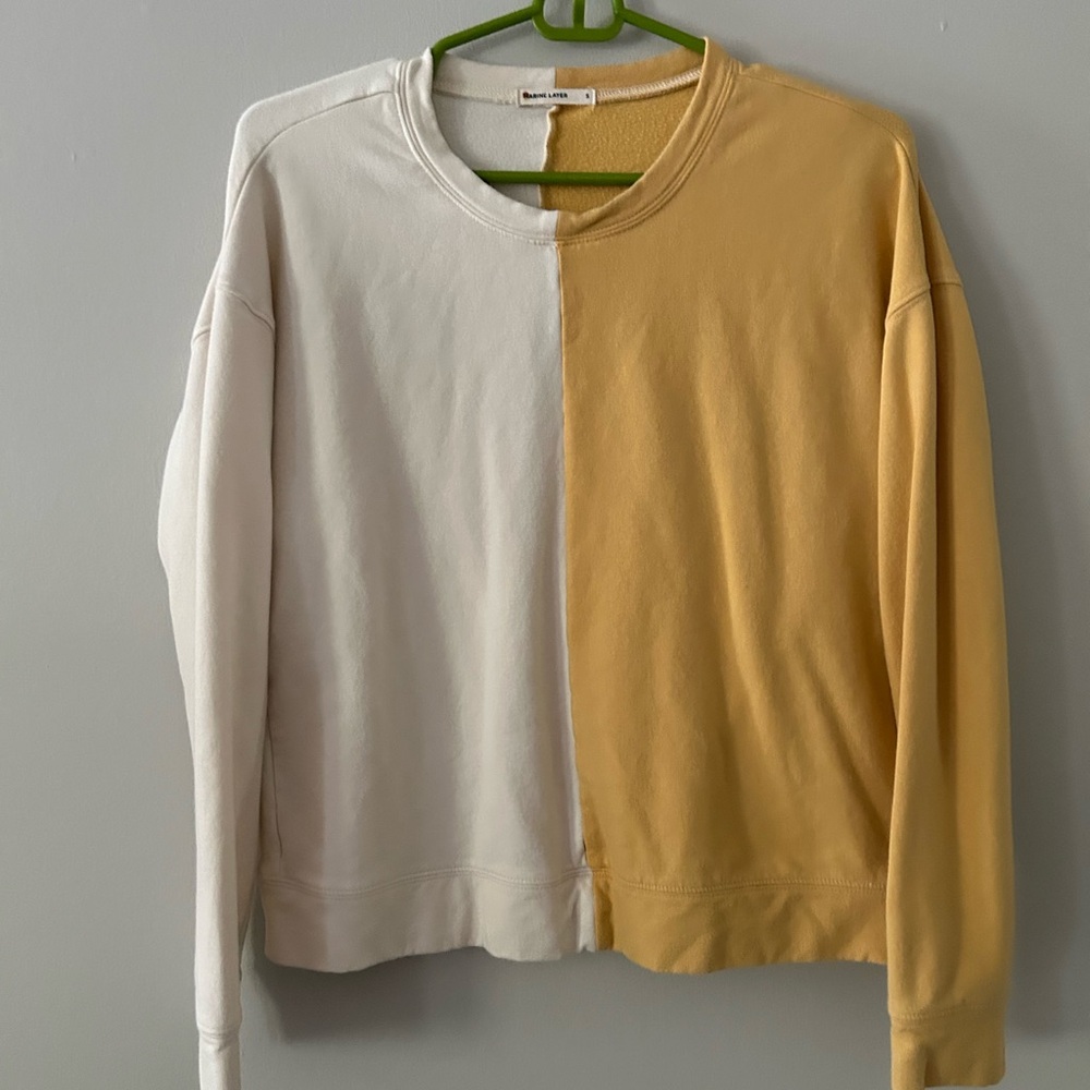 Marine Layer Women’s Two-Tone Crewneck Sweatshirt in Cream & Yellow size Small